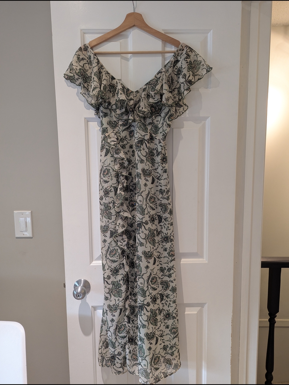 Zara Ethereal Fairycore Maxi Dress Ruffle Green Florals Boho Chic Romantic S/XS